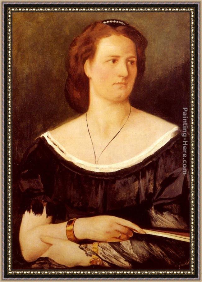 Framed Anselm Friedrich Feuerbach portrait of a lady holding a fan painting