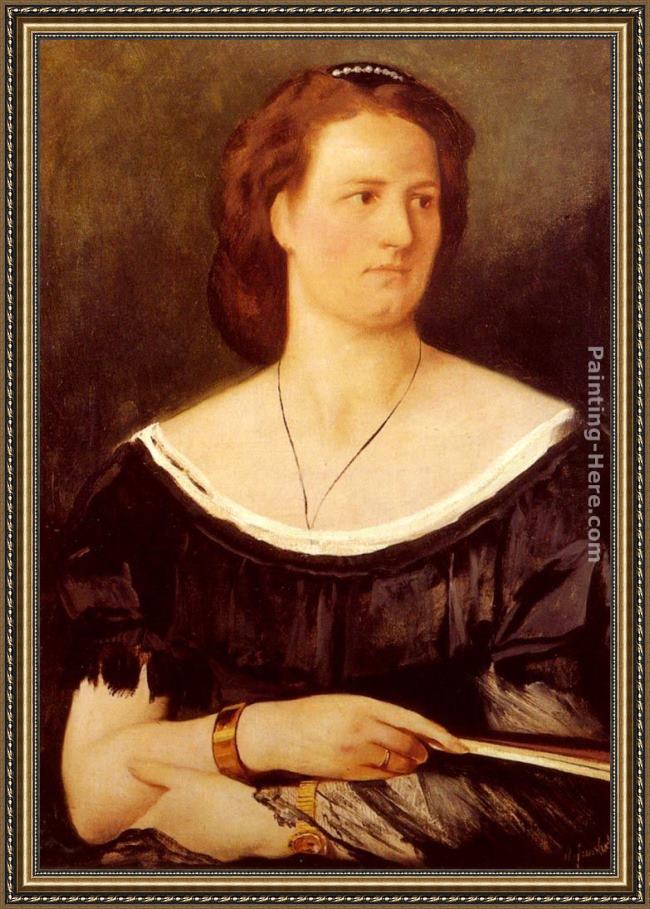 Framed Anselm Friedrich Feuerbach portrait of a lady holding a fan painting