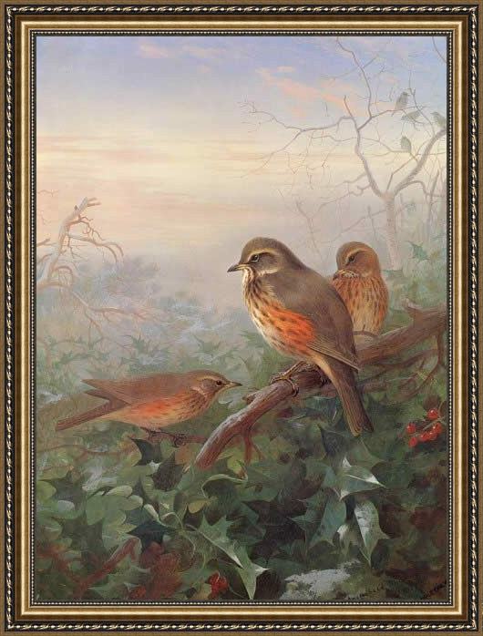 Framed Archibald Thorburn out in the cold painting