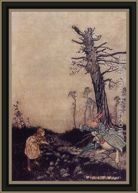 Framed Arthur Rackham alice in wonderland down the rabbit hole painting