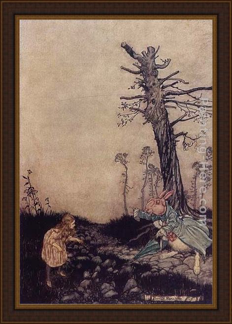 Framed Arthur Rackham alice in wonderland down the rabbit hole painting