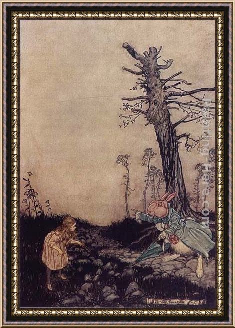 Framed Arthur Rackham alice in wonderland down the rabbit hole painting