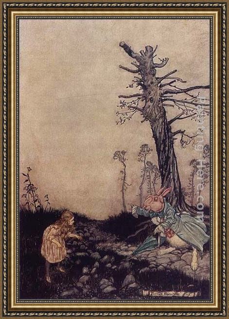 Framed Arthur Rackham alice in wonderland down the rabbit hole painting