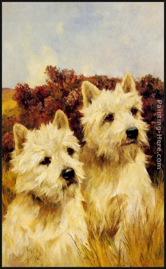 Framed Arthur Wardle jacque and jean, champion westhighland white terriers painting