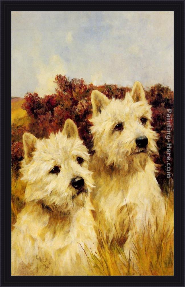 Framed Arthur Wardle jacque and jean, champion westhighland white terriers painting