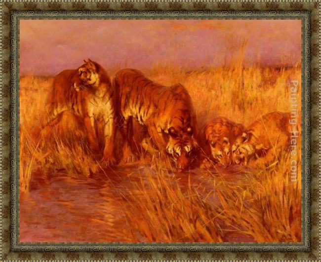 Framed Arthur Wardle the tiger pool painting