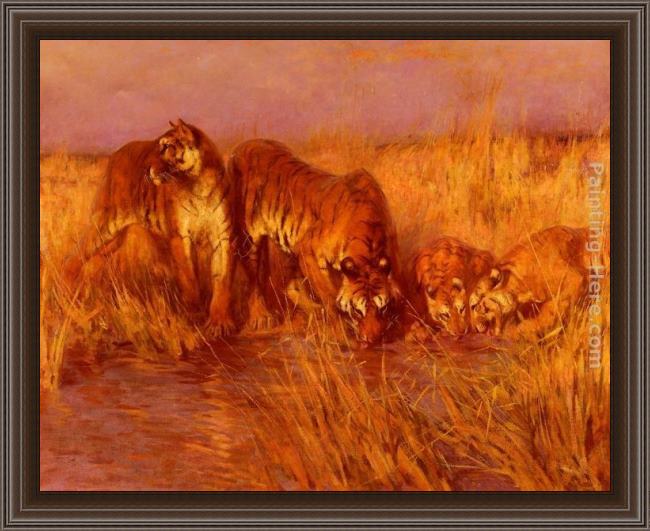 Framed Arthur Wardle the tiger pool painting