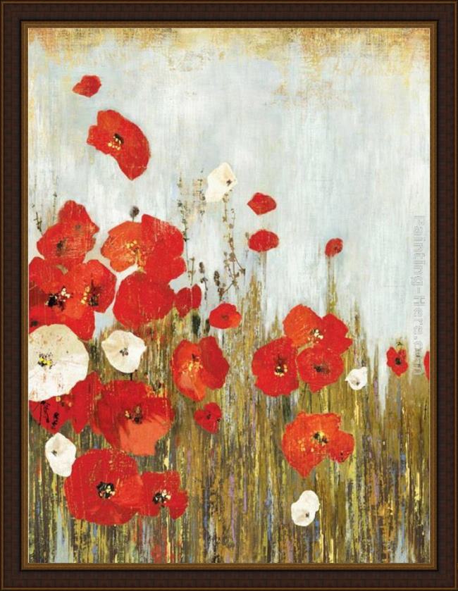 Framed Asia Jensen poppies in the wind painting
