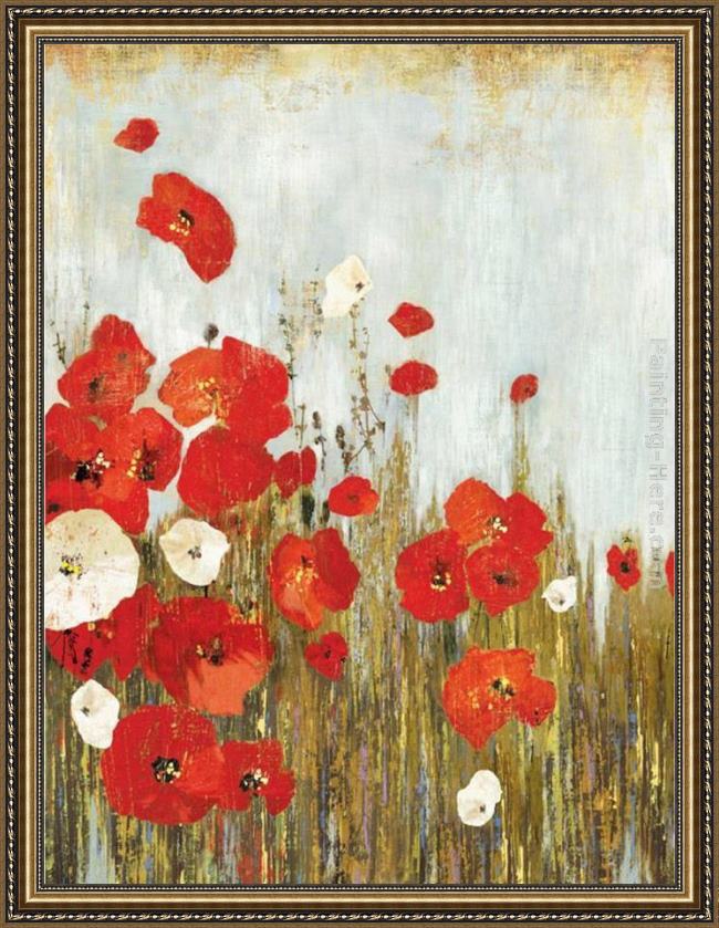 Framed Asia Jensen poppies in the wind painting