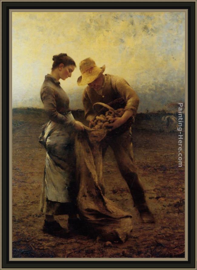 Framed August Wilhelm Nikolaus Hagborg potato gatherers painting