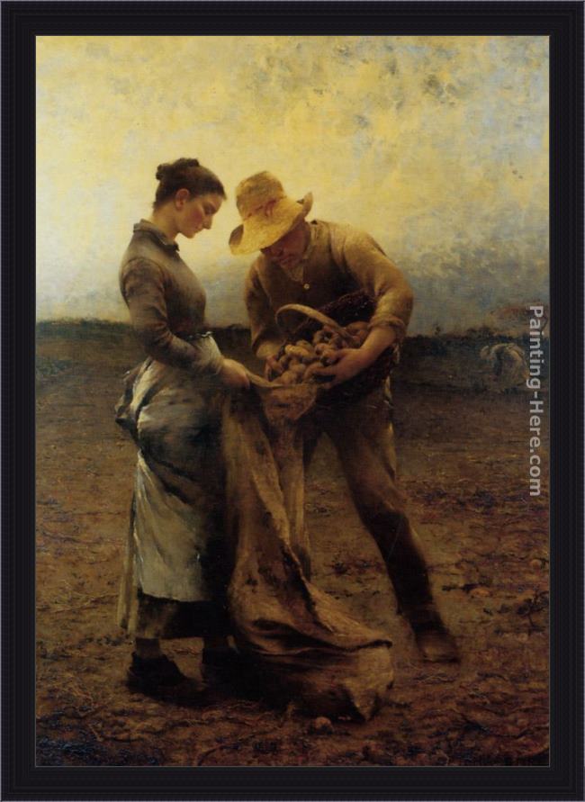 Framed August Wilhelm Nikolaus Hagborg potato gatherers painting