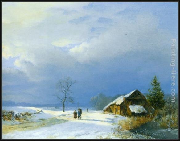 Framed Barend Cornelis Koekkoek winter in het gool painting