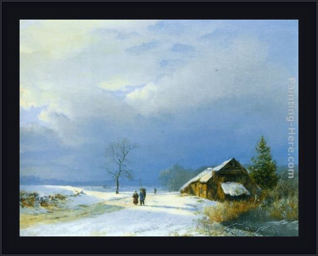 Framed Barend Cornelis Koekkoek winter in het gool painting