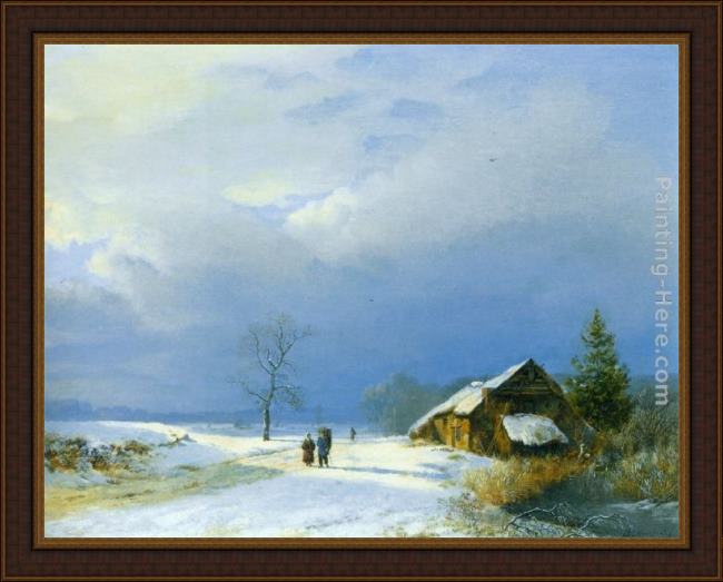 Framed Barend Cornelis Koekkoek winter in het gool painting