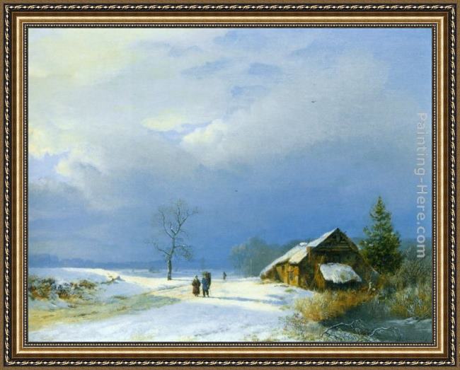 Framed Barend Cornelis Koekkoek winter in het gool painting