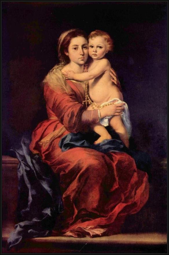 Framed Bartolome Esteban Murillo madonna with the rosary painting
