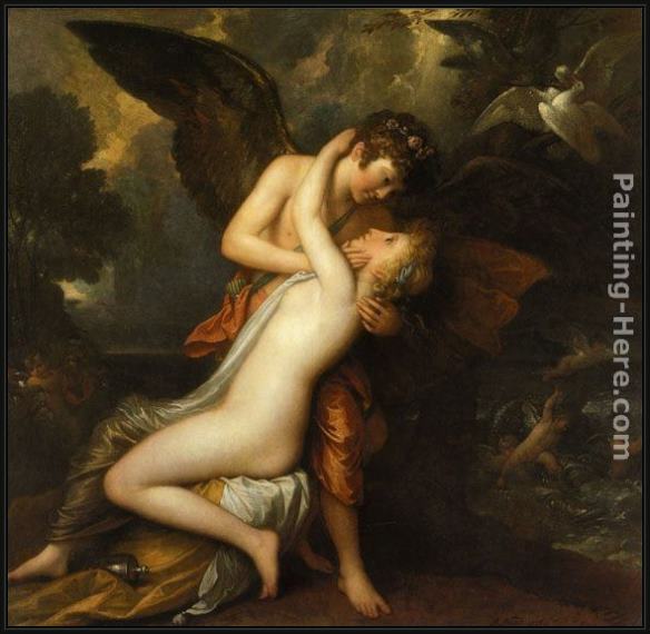 Framed Benjamin West cupid and psyche painting