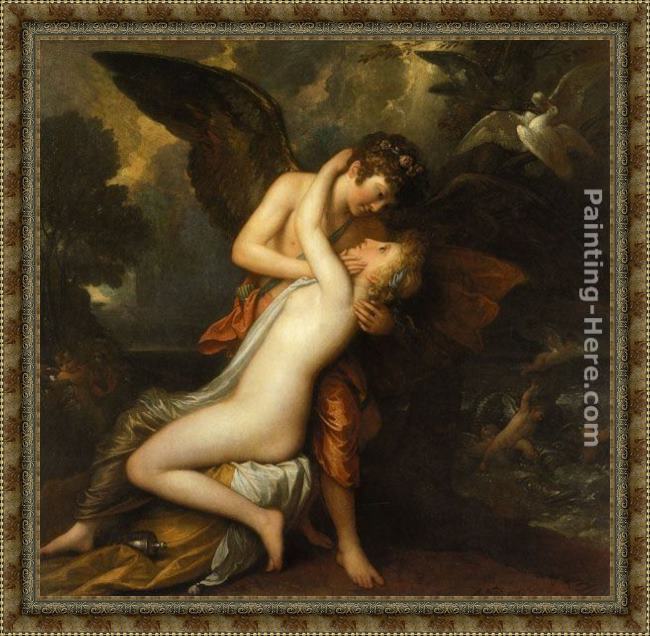 Framed Benjamin West cupid and psyche painting