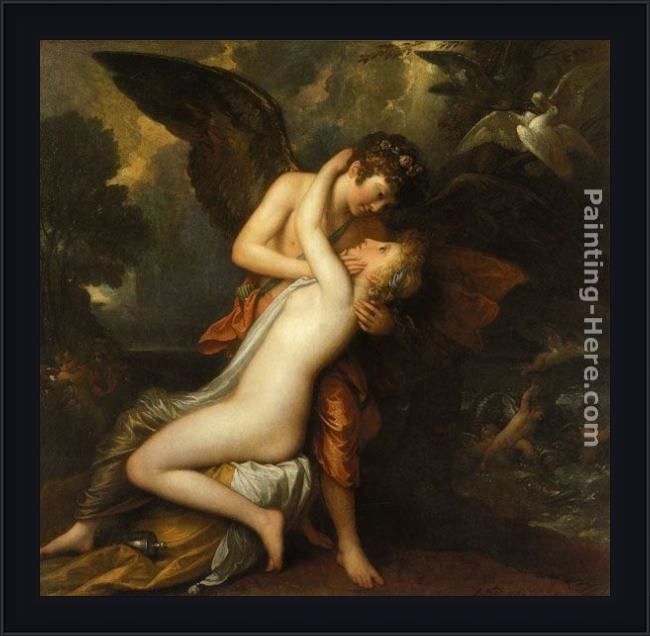 Framed Benjamin West cupid and psyche painting