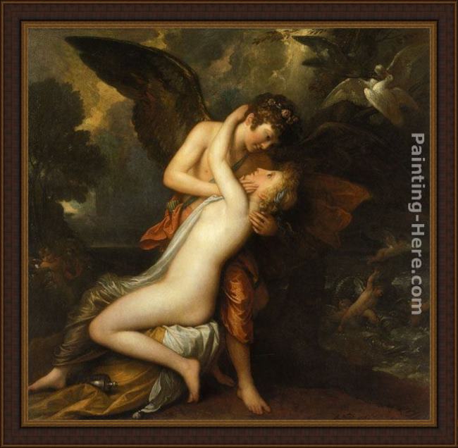 Framed Benjamin West cupid and psyche painting