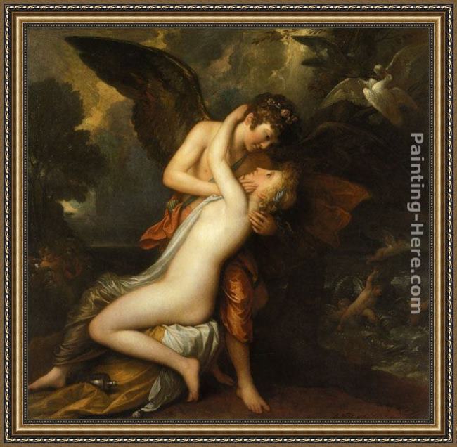 Framed Benjamin West cupid and psyche painting