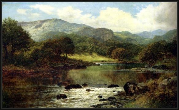 Framed Benjamin Williams Leader a wooded river landscape painting