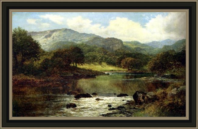 Framed Benjamin Williams Leader a wooded river landscape painting