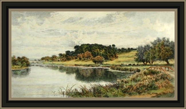 Framed Benjamin Williams Leader wooded banks of the thames painting