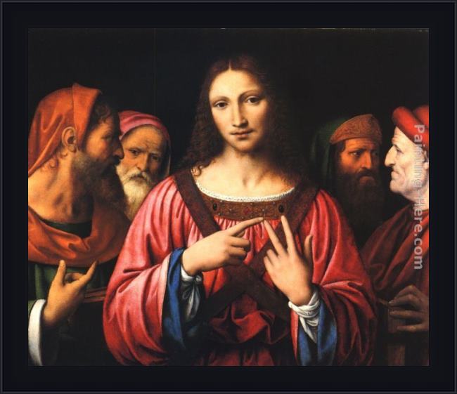 Framed Bernardino Luini christ disputing with the doctors painting