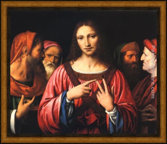 Framed Bernardino Luini christ disputing with the doctors painting