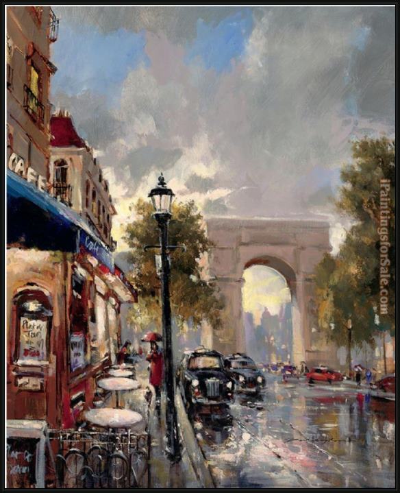 Framed Brent Heighton arc de triomphe avenue painting