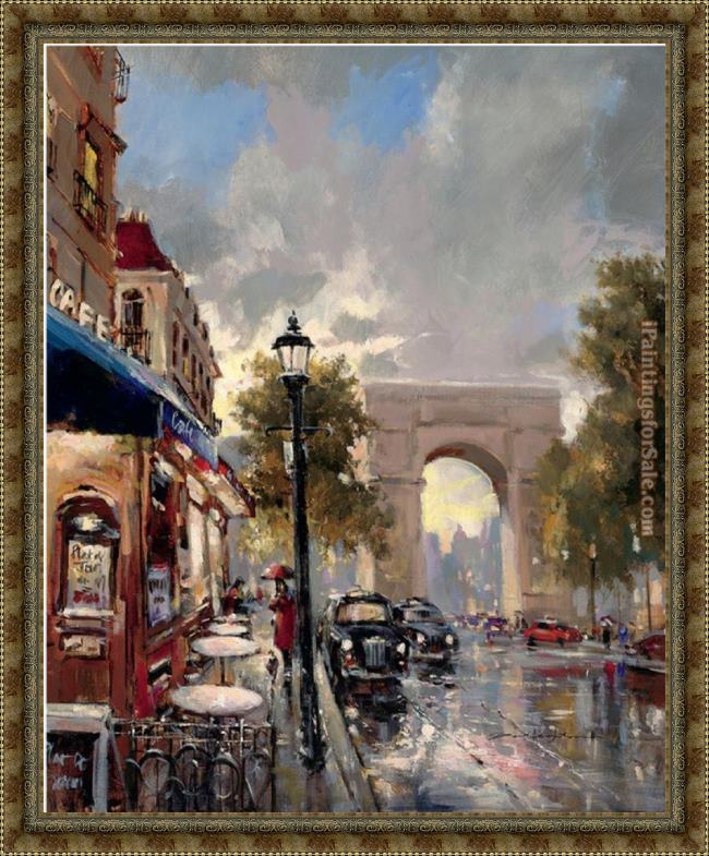 Framed Brent Heighton arc de triomphe avenue painting