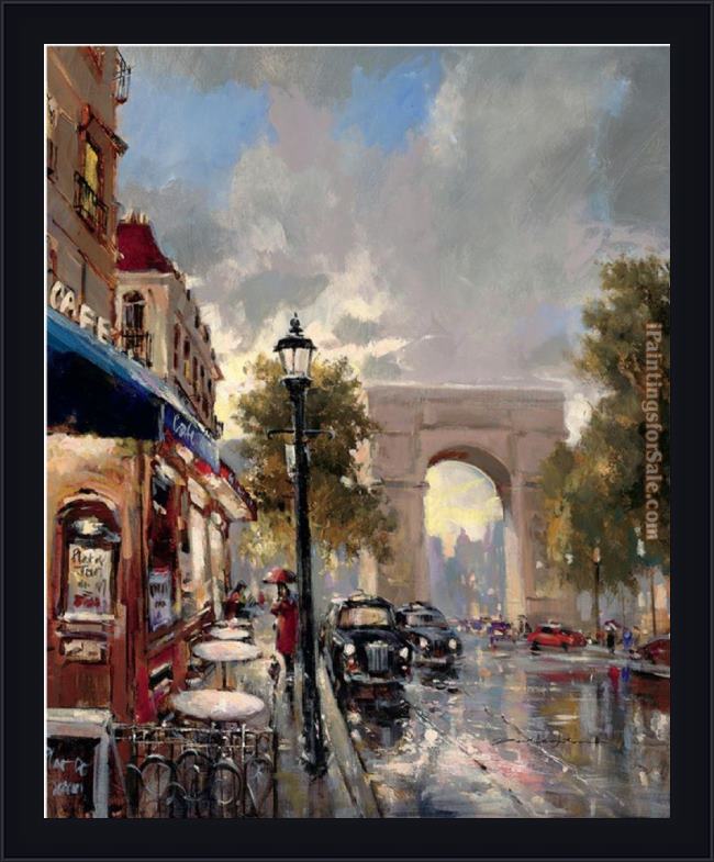 Framed Brent Heighton arc de triomphe avenue painting