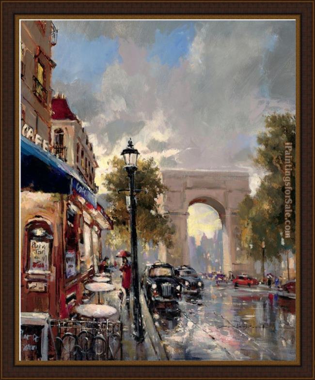 Framed Brent Heighton arc de triomphe avenue painting