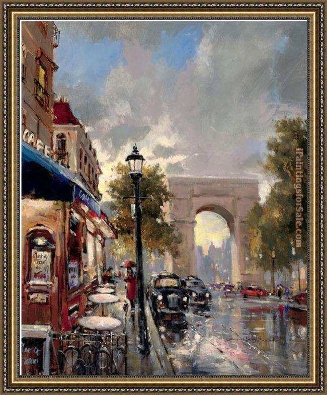 Framed Brent Heighton arc de triomphe avenue painting