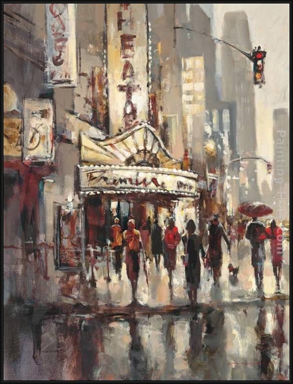 Framed Brent Heighton city scene painting