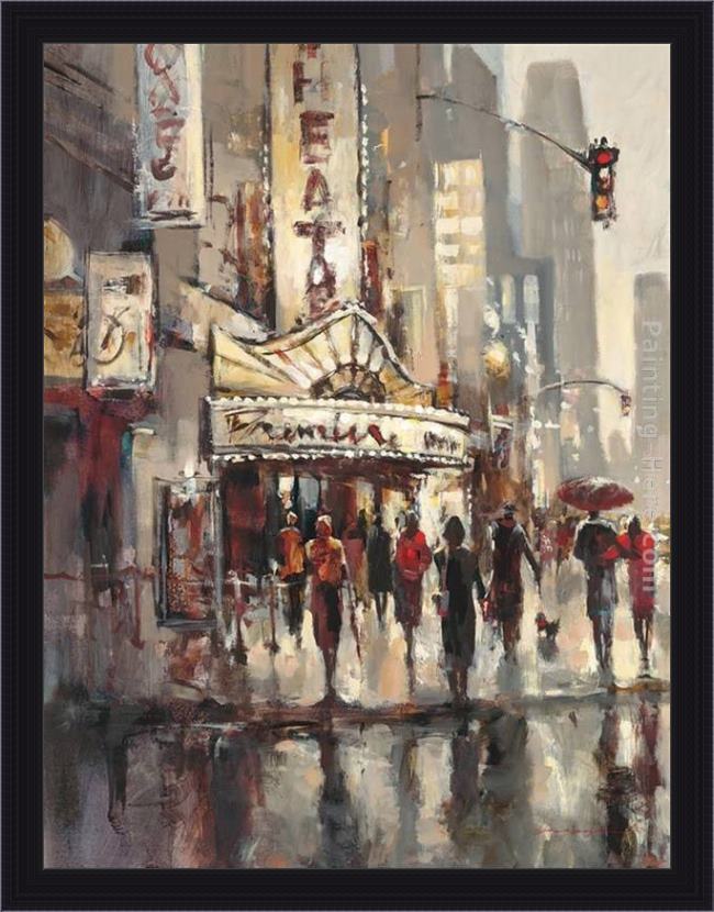 Framed Brent Heighton city scene painting