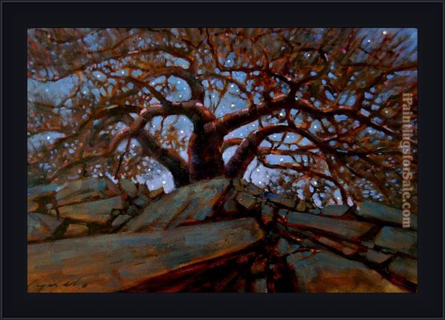 Framed Brent Lynch elephant tree midnightt eldoralo painting