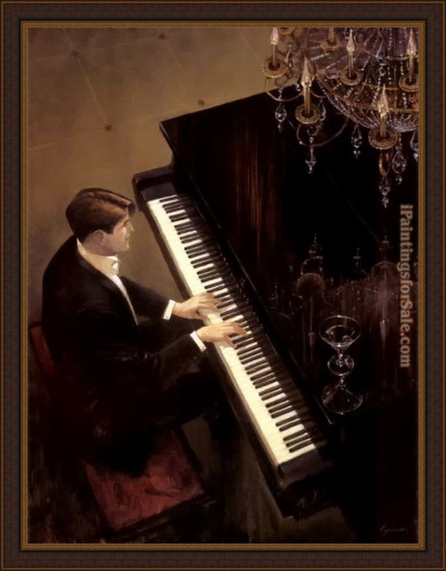 Framed Brent Lynch jazz duet piano painting
