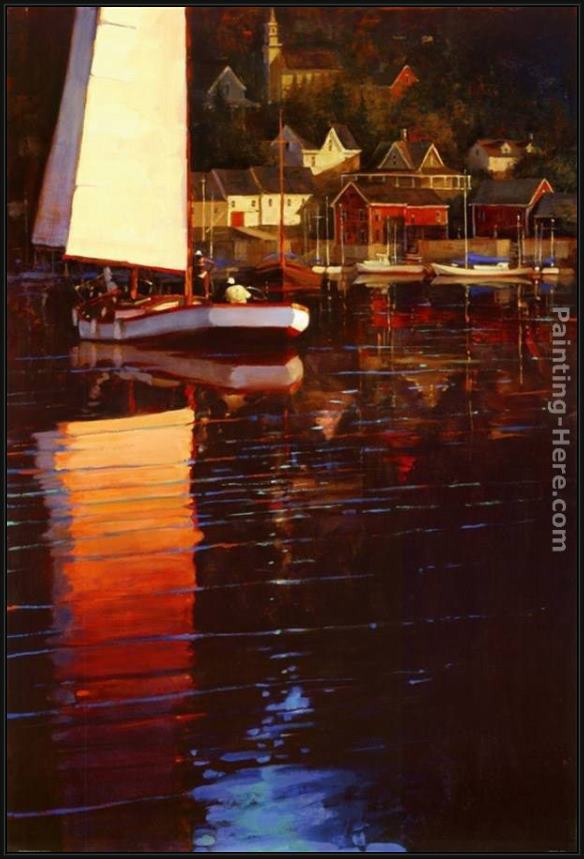 Framed Brent Lynch new england sunset sail painting
