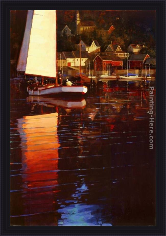 Framed Brent Lynch new england sunset sail painting