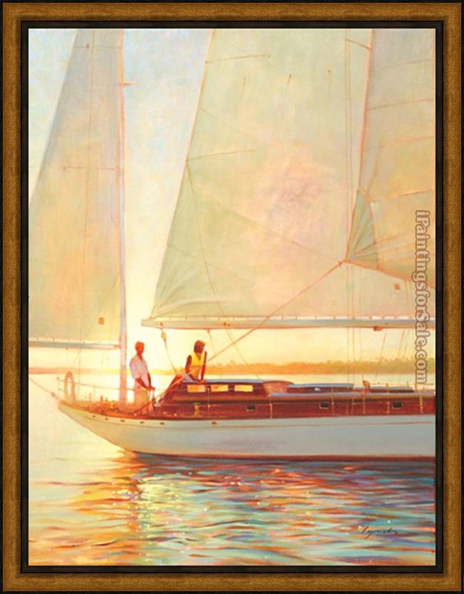 Framed Brent Lynch sunset sail painting