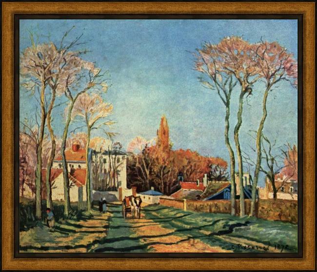 Framed Camille Pissarro entree du village de voisins 1872 painting