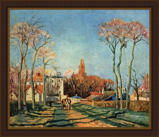 Framed Camille Pissarro entree du village de voisins 1872 painting