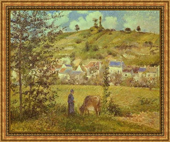 Framed Camille Pissarro landscape at chaponval painting