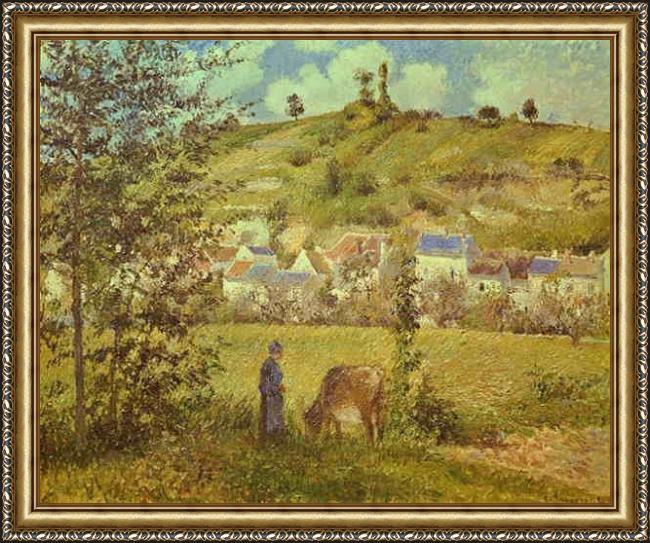Framed Camille Pissarro landscape at chaponval painting