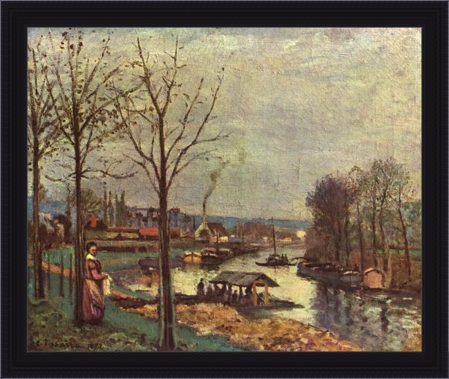 Framed Camille Pissarro lavoir de pontoise 1872 painting