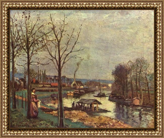 Framed Camille Pissarro lavoir de pontoise 1872 painting