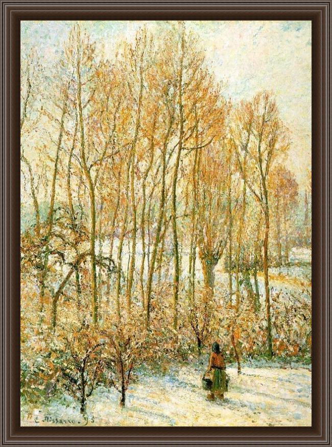 Framed Camille Pissarro morning sunlight on the snow painting