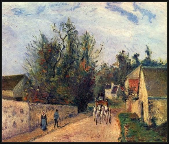 Framed Camille Pissarro postkutsche nach ennery 1877 painting